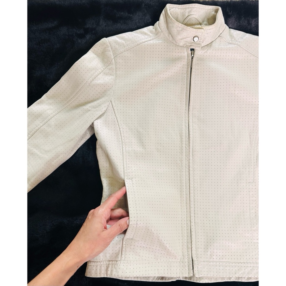 Vintage Leather Biker / Moto Jacket Mexx Size 0 Cream/ Ivory/ Beige Y2K 2000’s. - Picture 5 of 9